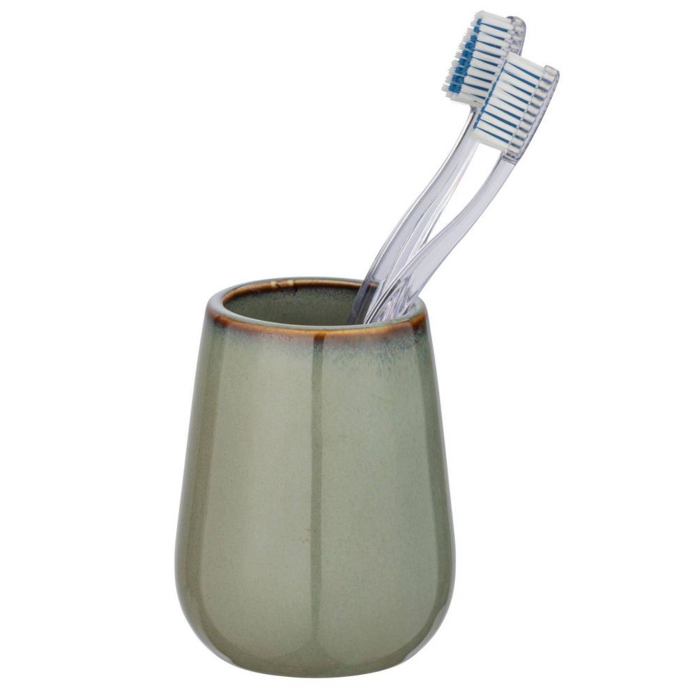SIRMIONE nádoba na zubní kartáček, keramická, zelená s měděným okrajem, ? 8 cm, Wenko - EMAKO.CZ s.r.o.