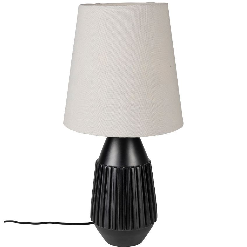 White Label Černá kovová stolní lampa WLL AYSA s bavlněným stínidlem - Designovynabytek.cz