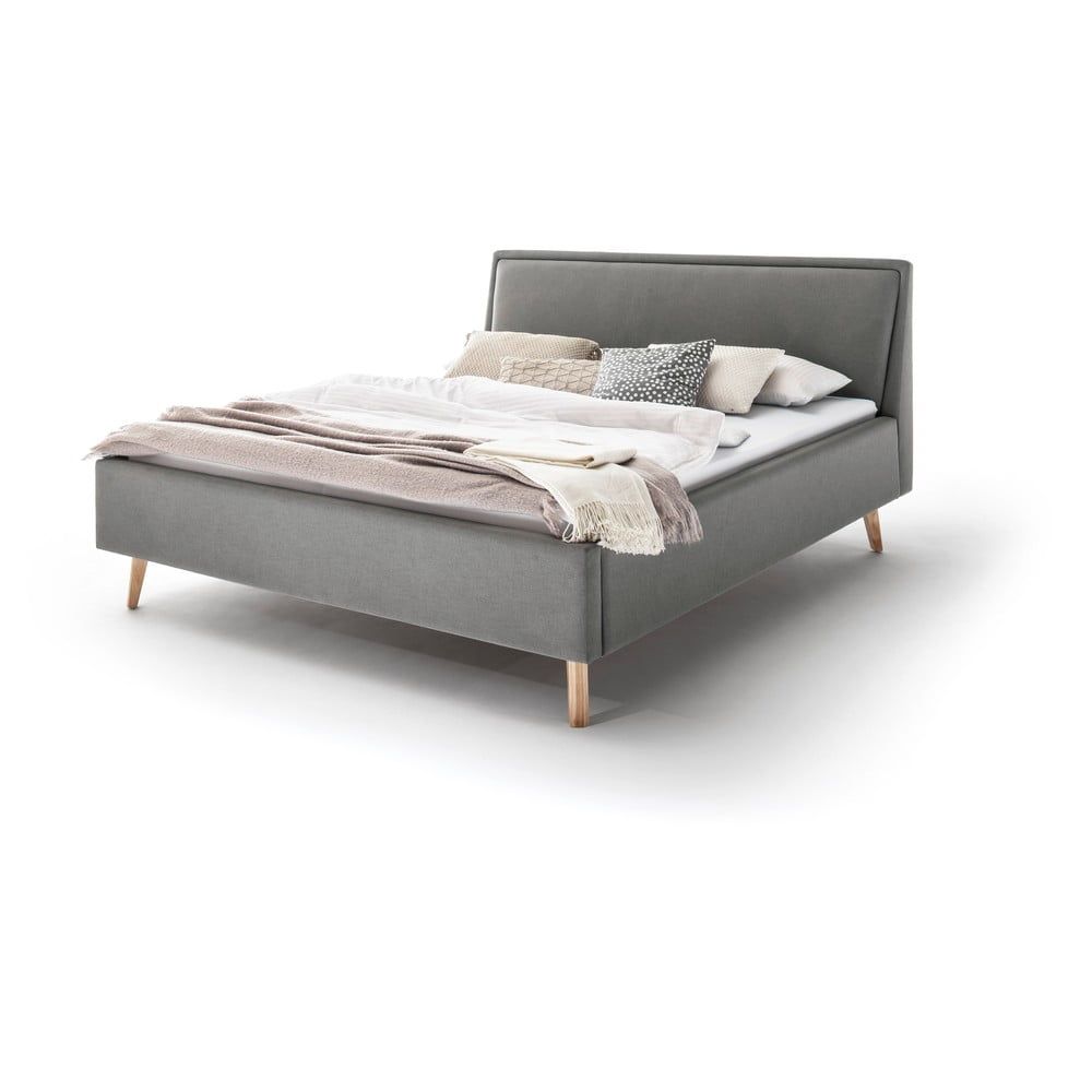 Světle šedá čalouněná dvoulůžková postel s úložným prostorem s roštem 160x200 cm Frieda – Meise Möbel - Bonami.cz