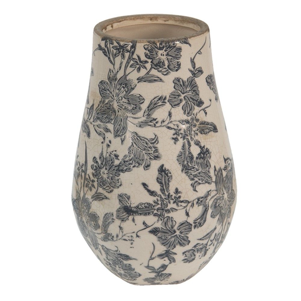 Keramická dekorační váza se šedými květy Mell French M - Ø13*20 cm Clayre & Eef - LaHome - vintage dekorace