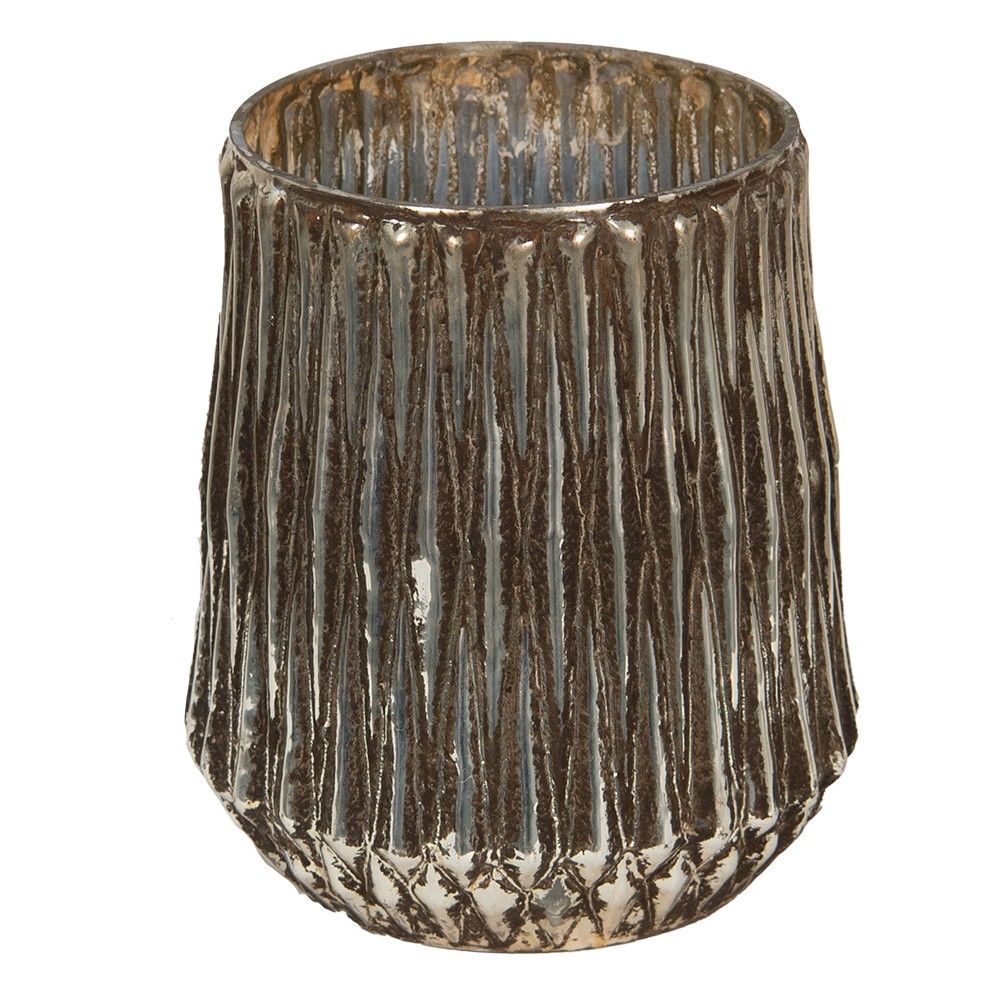 Skleněný svícen na čajovou svíčku s vroubky Vrubie - Ø 18*21 cm Clayre & Eef - LaHome - vintage dekorace