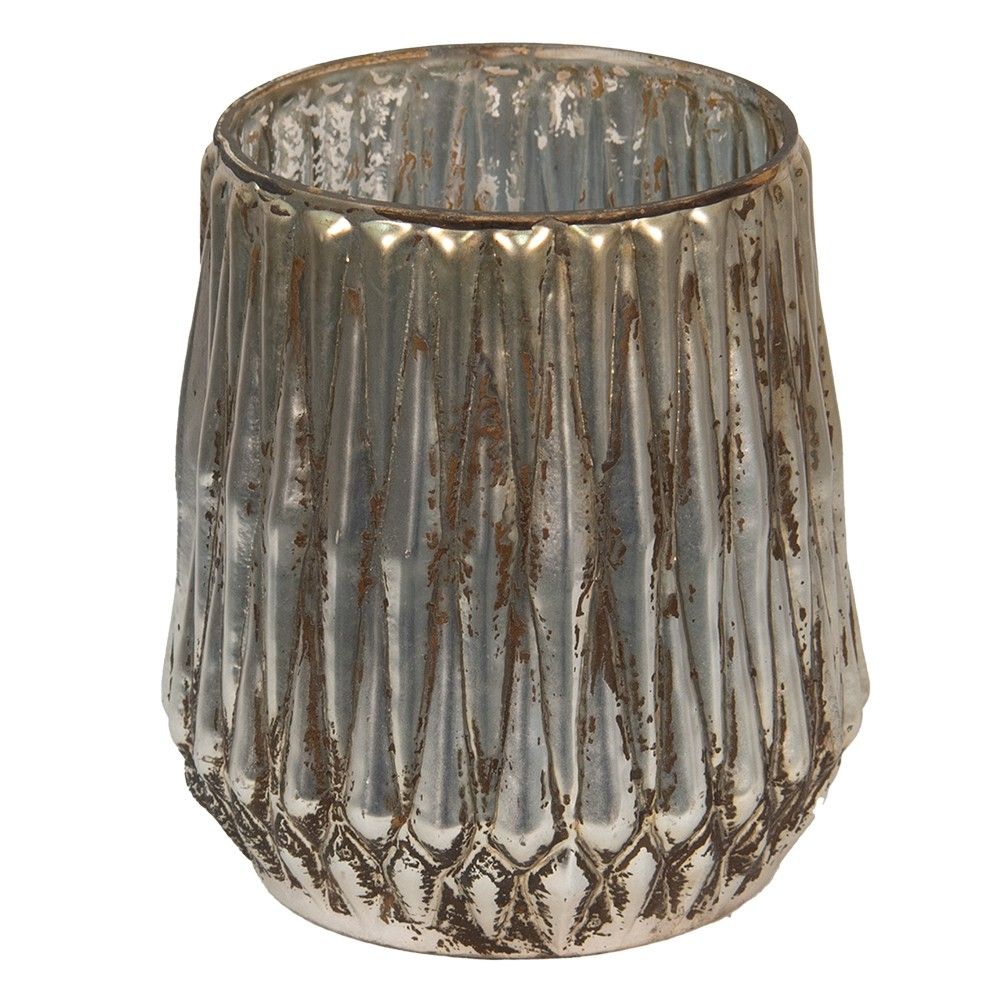 Skleněný svícen na čajovou svíčku s vroubky Vrubie - Ø 15*17 cm Clayre & Eef - LaHome - vintage dekorace