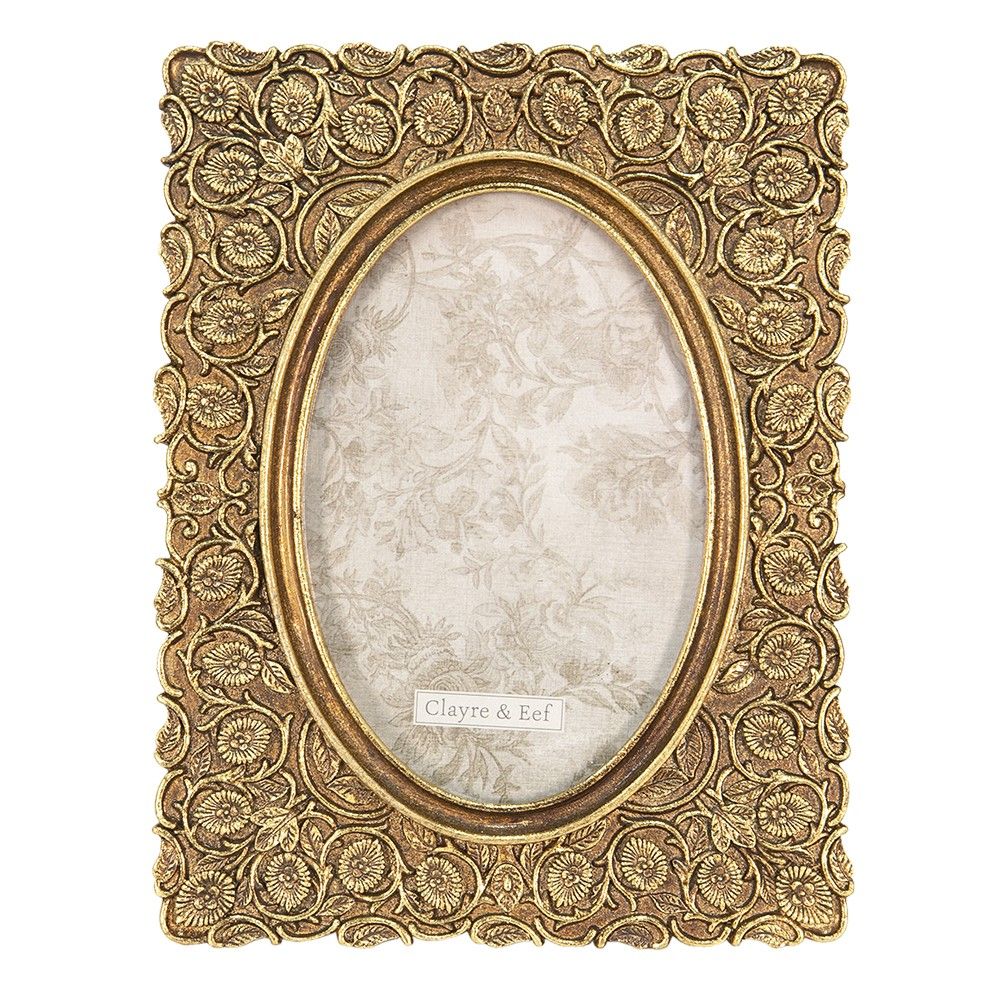 Zlatý antik fotorámeček s květy Tien - 16*1*21 cm / 10*15 cm Clayre & Eef - LaHome - vintage dekorace