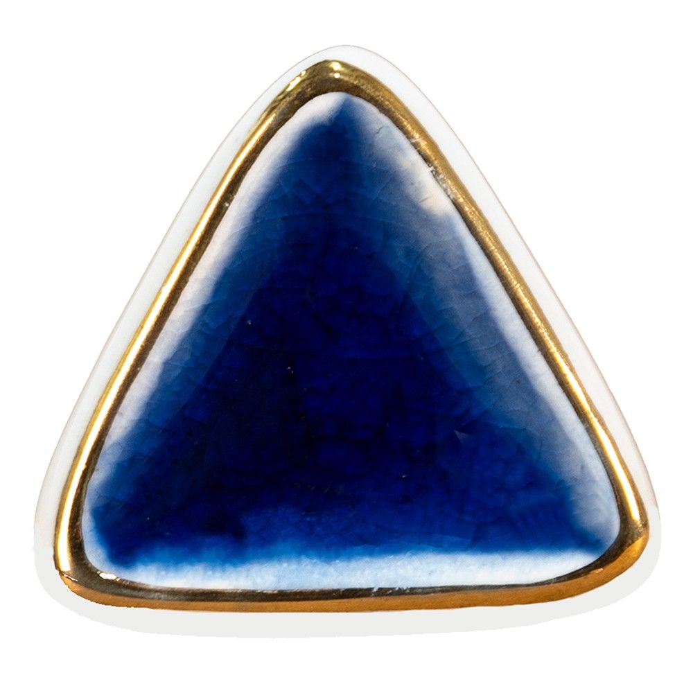 Bílo-modrá antik úchytka s popraskáním ve tvaru trojúhelníku Azue - 5*5*7 cm Clayre & Eef - LaHome - vintage dekorace