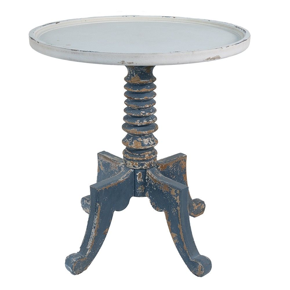 Bílo -modrý antik dřevěný kulatý jídelní stůl Tamiré - Ø 70*77 cm Clayre & Eef - LaHome - vintage dekorace