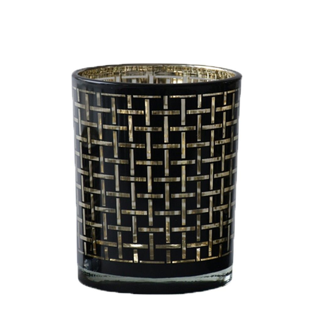 Černý skleněný svícen Mara na čajovou svíčku s motivem kostek - 10*10*12,5cm Mars & More - LaHome - vintage dekorace