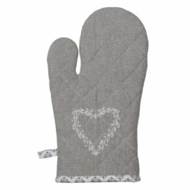 Šedá bavlněná chňapka - rukavice se srdíčkem Lovely Heart - 16*30 cm Clayre & Eef
