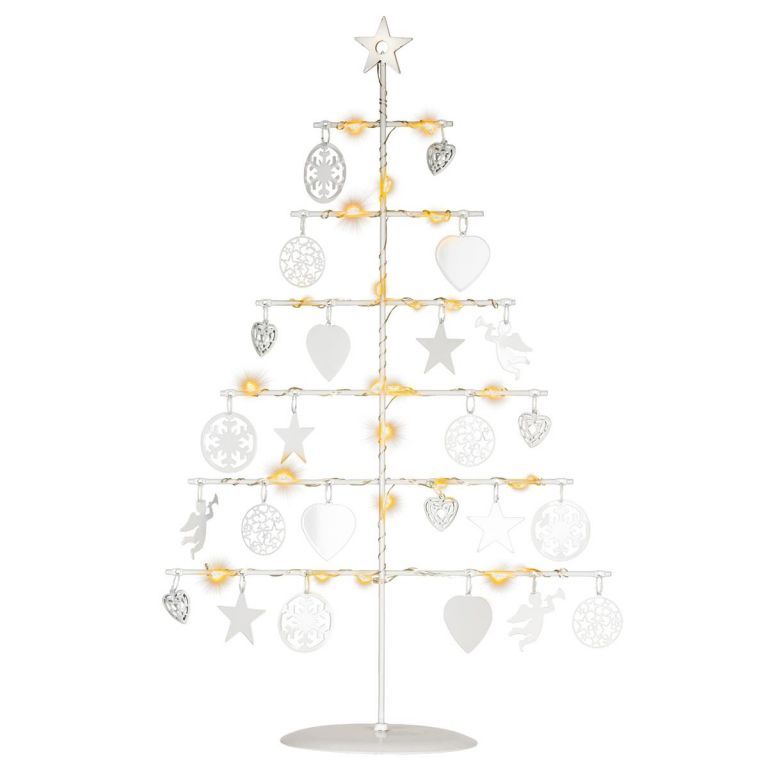 Nexos  Vánoční kovový dekorační strom - bílý, 25 LED, teple bílá - Kokiskashop.cz