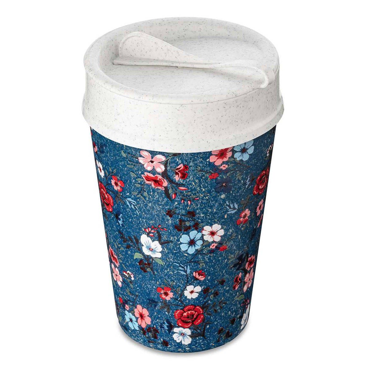 Koziol Hrnek na kávu s sebou ISO TO GO FLOWERS, 400 ml, modrý - EMAKO.CZ s.r.o.