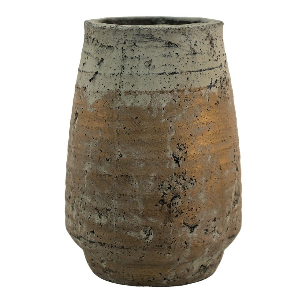 Béžovo-hnědý cementový květináč / váza s patinou Mosse - Ø19*27 cm Clayre & Eef - LaHome - vintage dekorace