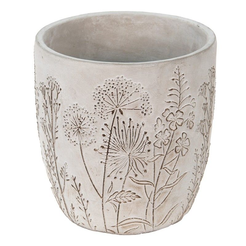 Šedý cementový obal na květináč s lučními květy Wildflowers - Ø20*21cm Clayre & Eef - LaHome - vintage dekorace