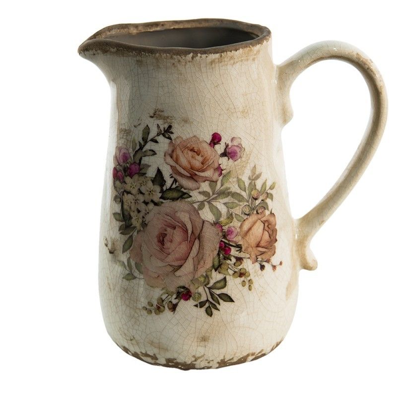 Béžový keramický dekorační džbán s růžemi Rosien - 16*11*18 cm Clayre & Eef - LaHome - vintage dekorace
