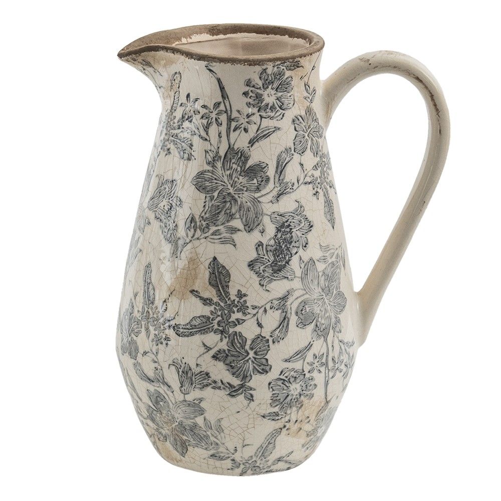 Keramický dekorační džbán se šedými květy Mell French M - 20*14*25 cm Clayre & Eef - LaHome - vintage dekorace