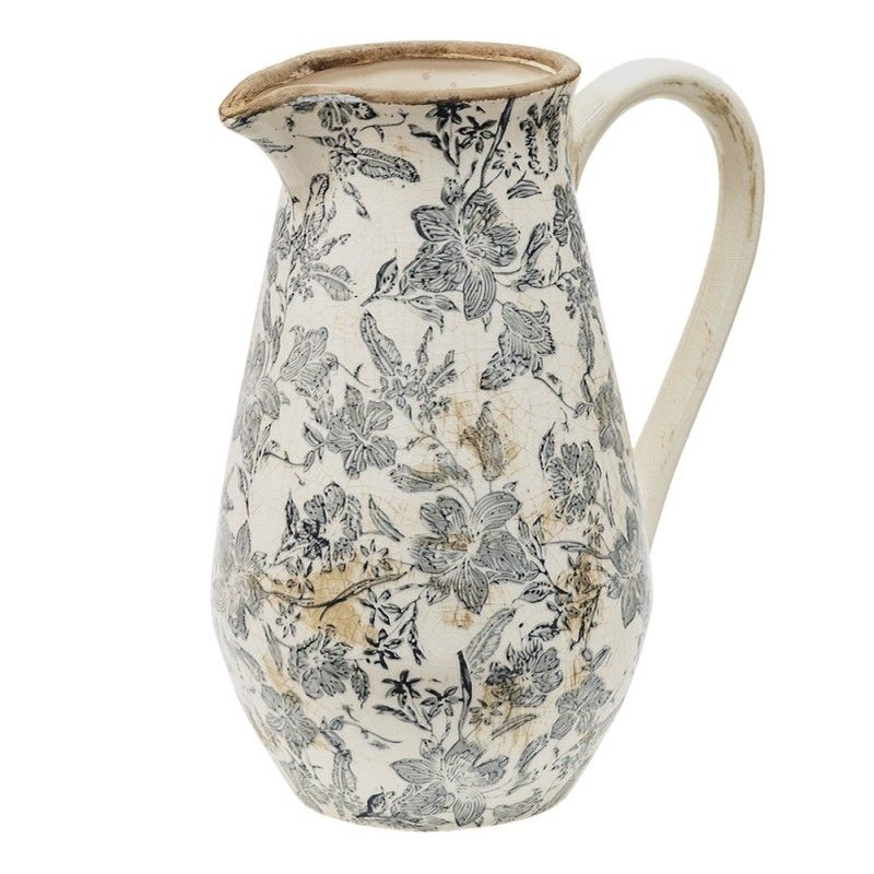 Keramický dekorační džbán se šedými květy Mell French L - 24*17*30 cm Clayre & Eef - LaHome - vintage dekorace