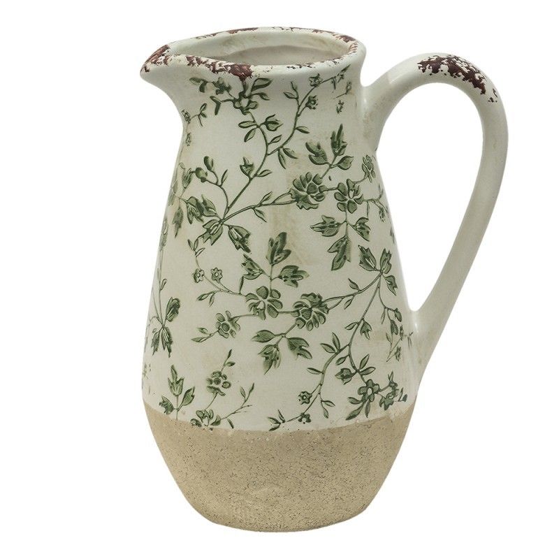 Keramický dekorační džbán se zelenými květy Jenia S - 16*12*22 cm Clayre & Eef - LaHome - vintage dekorace
