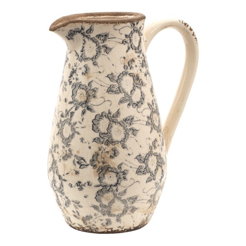 Keramický dekorační džbán se šedými květy Filon French M - 20*14*25 cm Clayre & Eef - LaHome - vintage dekorace