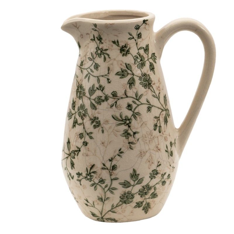 Keramický dekorační džbán se zelenými květy Ganni green S - 16*12*22 cm Clayre & Eef - LaHome - vintage dekorace