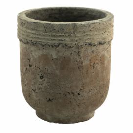 Béžovo-hnědý cementový květináč s patinou Mosse - Ø 19*20 cm Clayre & Eef