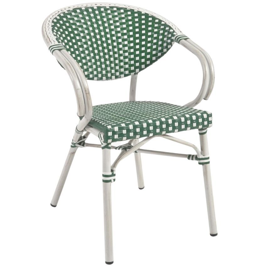 Zeleno bílá zahradní židle z umělého ratanu Kave Home Marilyn s područkami - Designovynabytek.cz