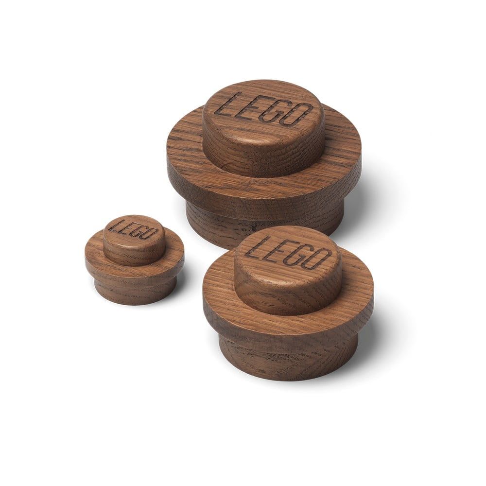 Sada 3 nástěnných háčků z tmavě mořeného dubového dřeva LEGO® Wood - Bonami.cz