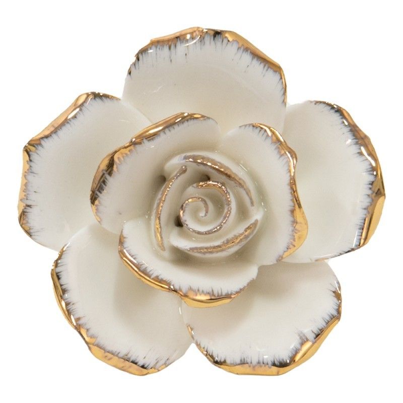 Krémová keramická úchytka růže se zlatým okrajem Rosé gold - Ø 4*4cm Clayre & Eef - LaHome - vintage dekorace