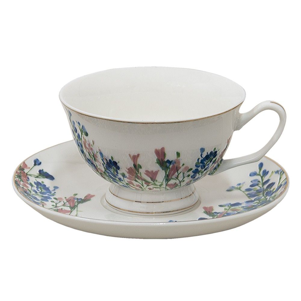 Porcelánový šálek s podšálkem a květy Floweries - 12*10*6 cm / Ø 15*2 cm / 250 ml Clayre & Eef - LaHome - vintage dekorace