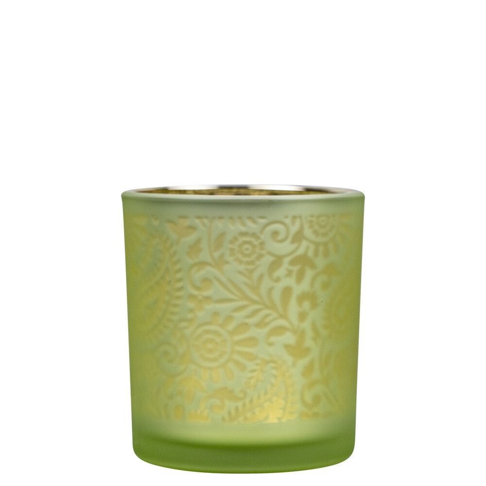 Zeleno stříbrný skleněný svícen s ornamenty Paisley vel.S - Ø7*8cm Mars & More - LaHome - vintage dekorace