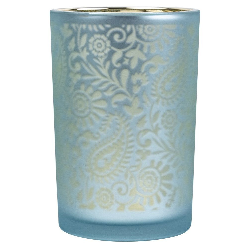 Modro stříbrný skleněný svícen s ornamenty Paisley vel.L - Ø12*18cm Mars & More - LaHome - vintage dekorace