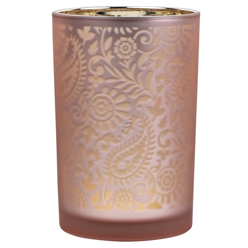 Růžovo stříbrný skleněný svícen s ornamenty Paisley vel.L - Ø 12*18cm Mars & More - LaHome - vintage dekorace