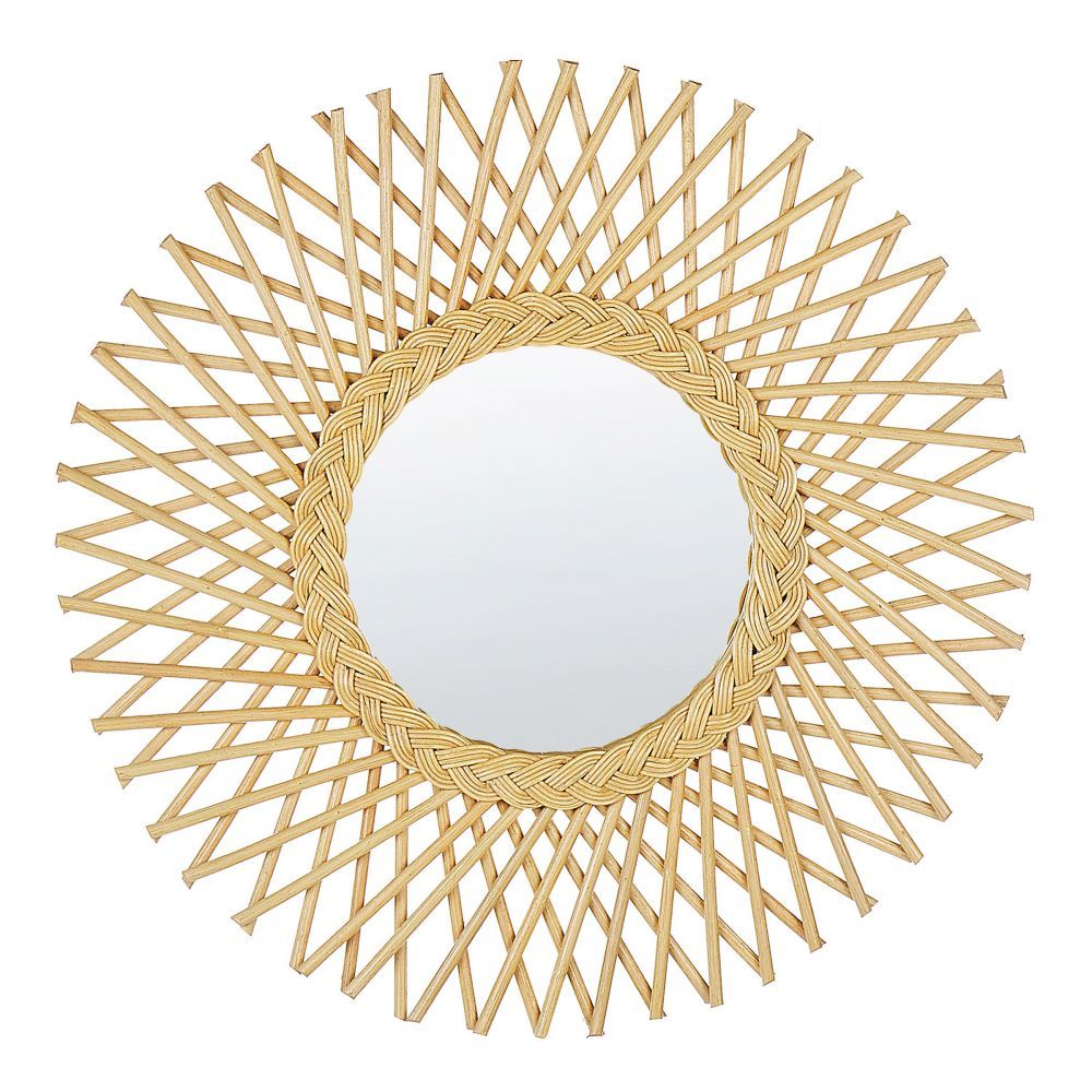 Nástěnné ratanové zrcadlo ve tvaru slunce ⌀ 60 cm béžové TAGOLU - Beliani.cz