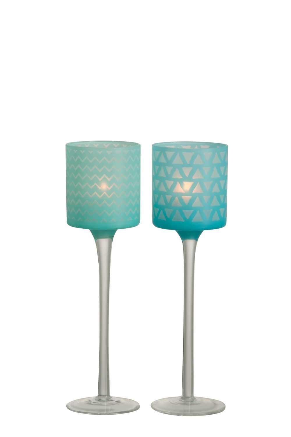 Modrý skleněný svícen na noze na čajovou svíčku S (2 ks) - Ø 7*25 cm J-Line by Jolipa - LaHome - vintage dekorace
