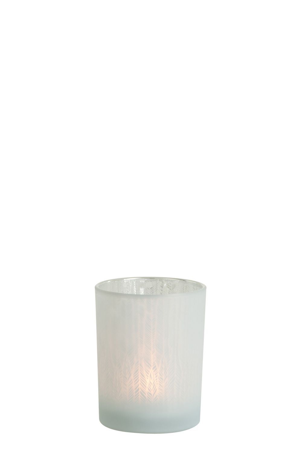 Bílý skleněný svícen na čajovou svíčku s motivem jehličí M - Ø 10*12,5 cm J-Line by Jolipa - LaHome - vintage dekorace