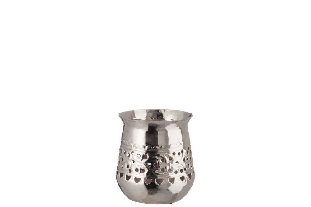 Stříbrně barevný kovový svícen s ornamenty M - 10,7*10,7*12,5 cm J-Line by Jolipa - LaHome - vintage dekorace