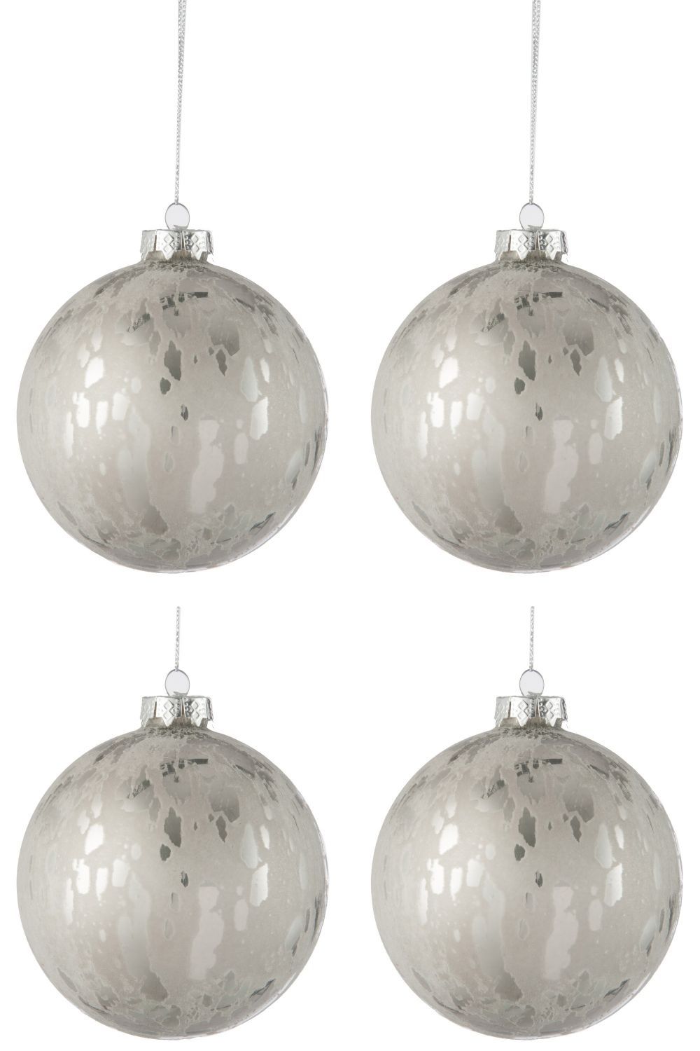 Sada stříbrných vánočních koulí s matnou patinou L ( 4ks) - 10*10*10 cm J-Line by Jolipa - LaHome - vintage dekorace