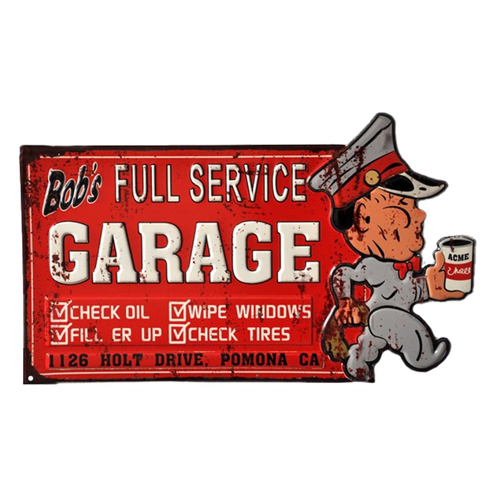 Červená kovová nástěnná cedule Bob´s Garage - 50*1*30 cm Clayre & Eef - LaHome - vintage dekorace