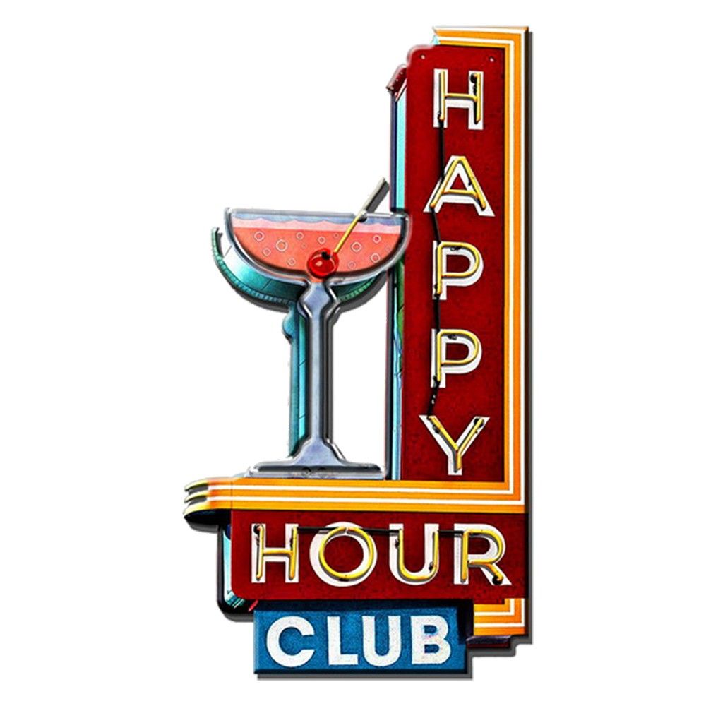 Červená kovová nástěnná cedule Happy Hour Club - 32*1*60 cm Clayre & Eef - LaHome - vintage dekorace