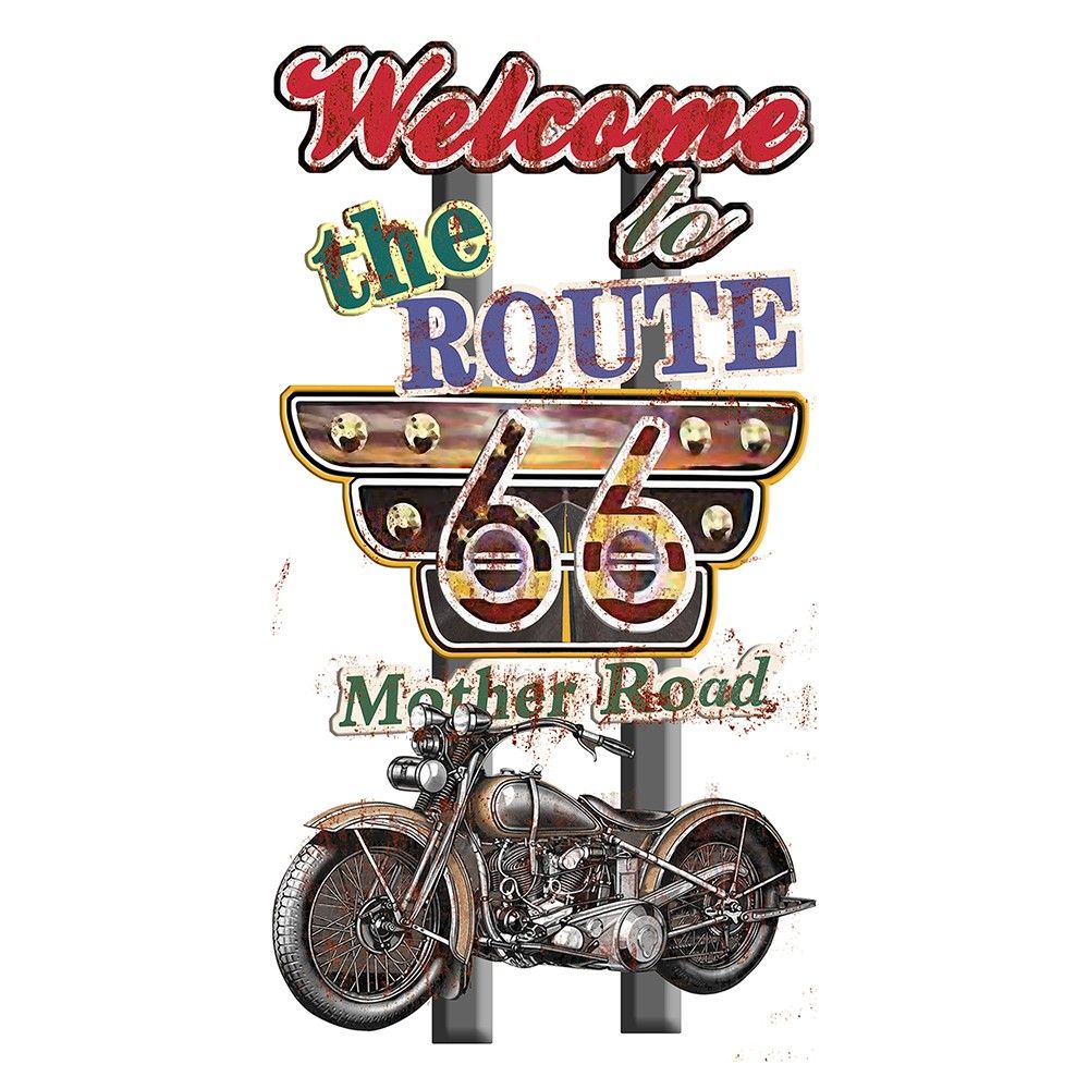 Nástěnná kovová cedule Route 66 - Welcome - 42*1*79 cm Clayre & Eef - LaHome - vintage dekorace