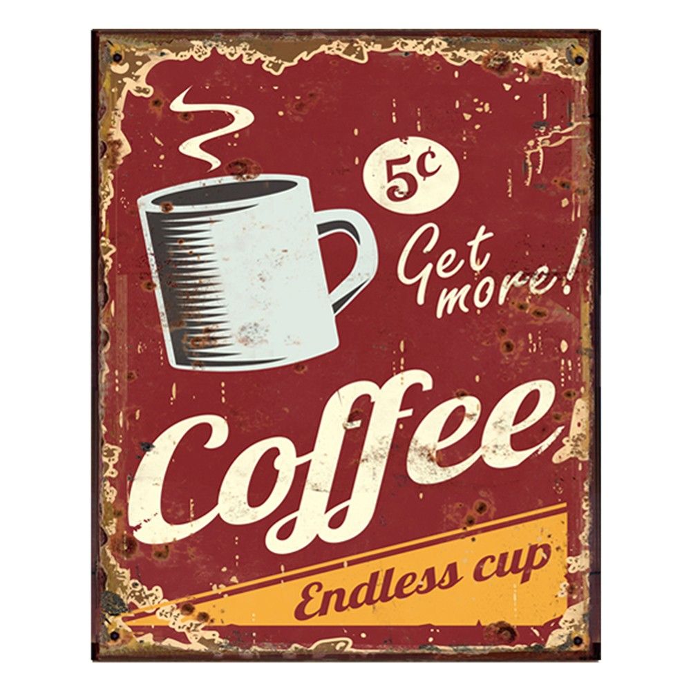 Červená nástěnná kovová cedule Coffee - 25*1*33 cm Clayre & Eef - LaHome - vintage dekorace