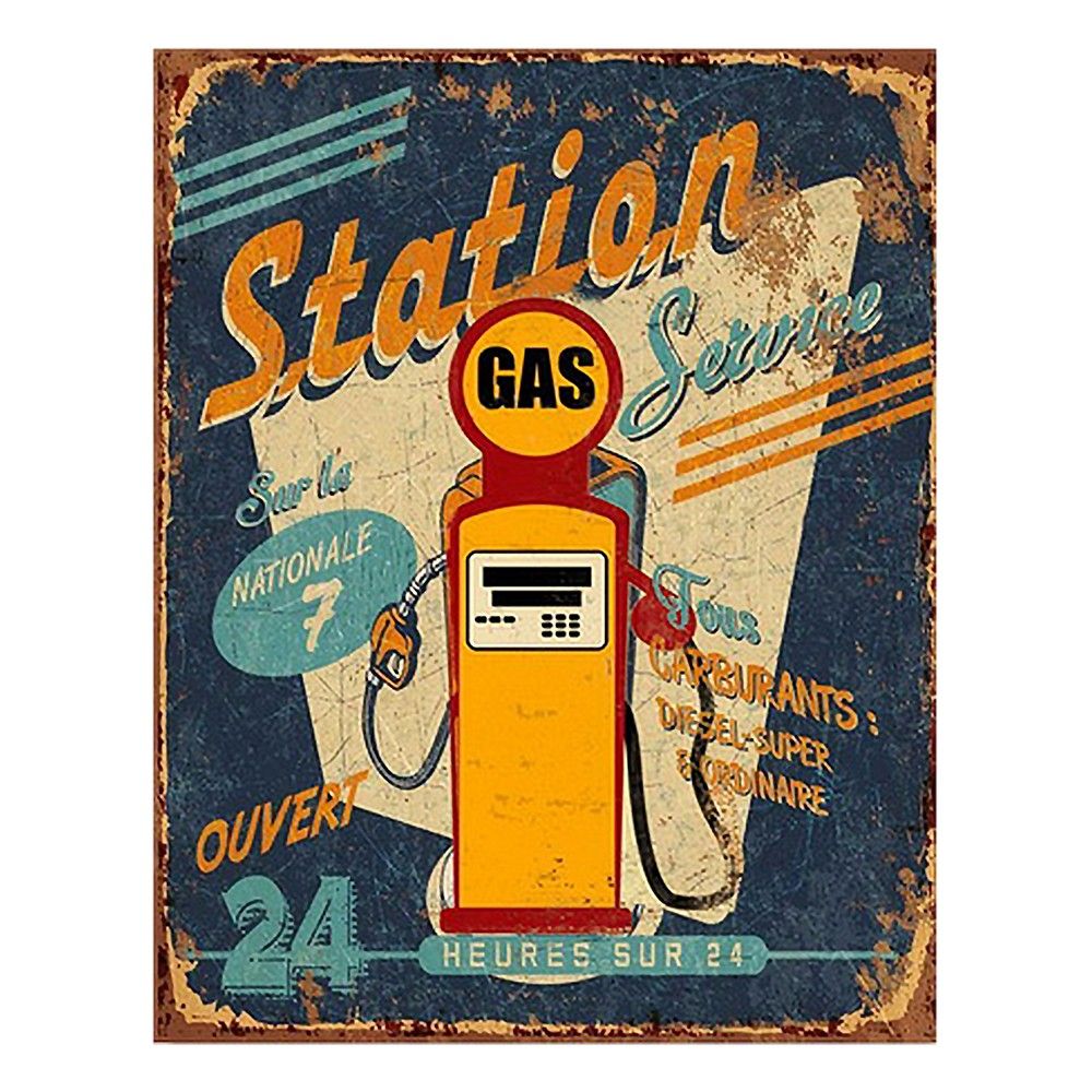 Modrá nástěnná cedule Station Gas - 25*1*33 cm Clayre & Eef - LaHome - vintage dekorace