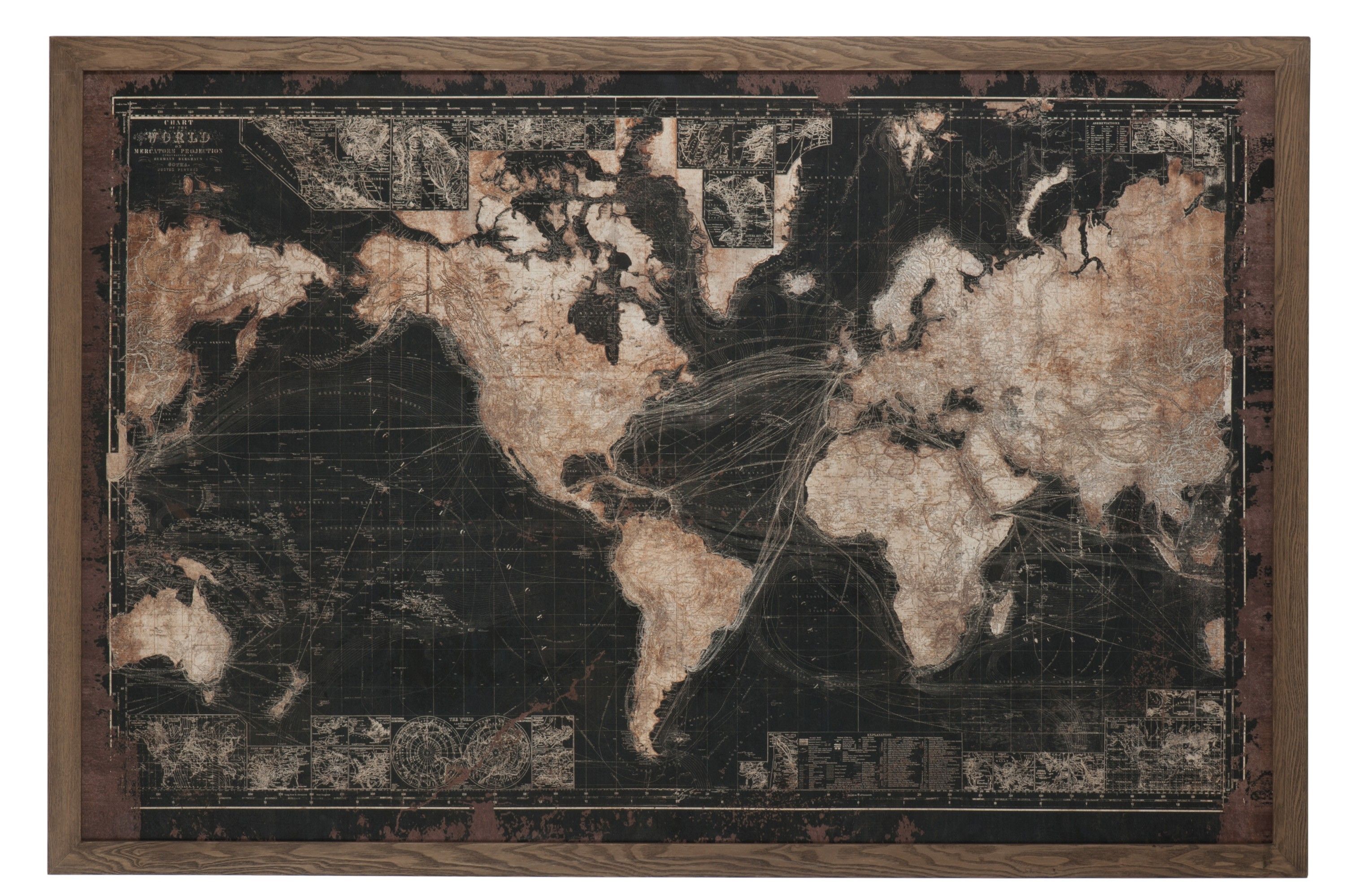 Tmavá retro mapa světa s patinou v dřevěném rámu- 175*5*116 cm J-Line by Jolipa - LaHome - vintage dekorace