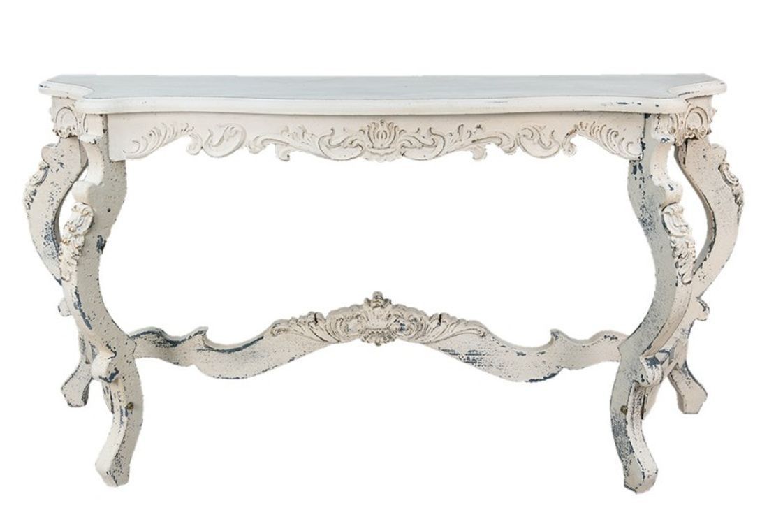 Krémový antik dřevěný konzolový stůl se zdobením Franiné - 170*52*82 cm Clayre & Eef - LaHome - vintage dekorace