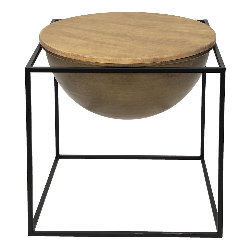 Černý kovový odkládací stolek s úložným prostorem Wordi - 53*53*55 cm Clayre & Eef - LaHome - vintage dekorace