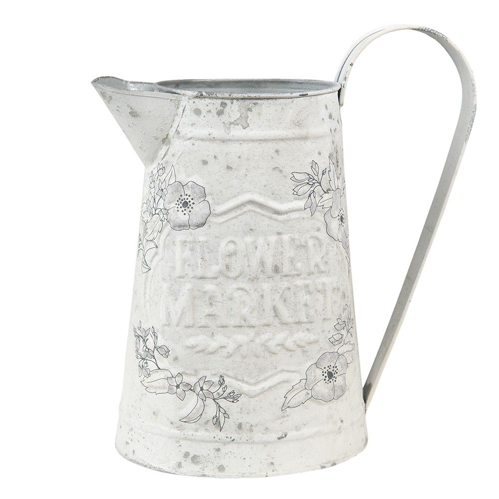 Bílý antik plechový dekorativní džbán Flower Market - 16*12*22 cm Clayre & Eef - LaHome - vintage dekorace