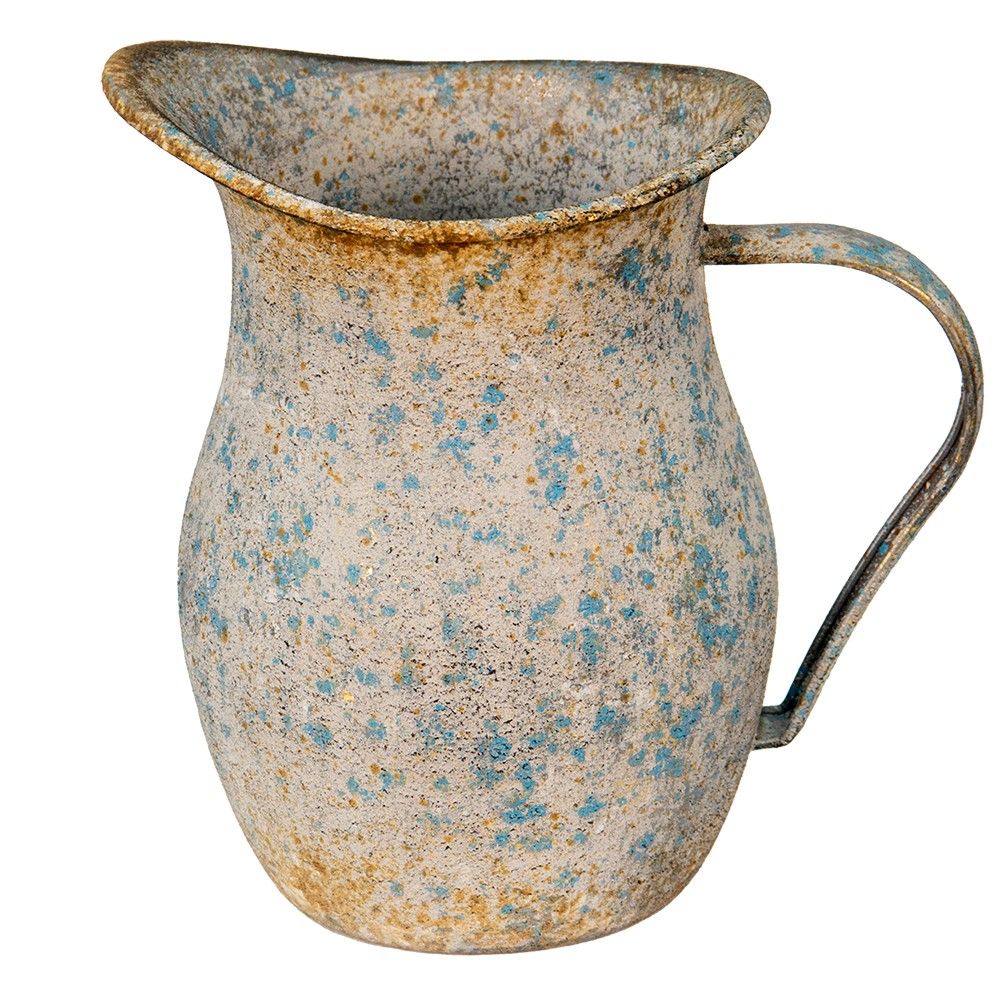 Šedo-modrý kovový dekorační džbán s rezem Savi - 20*14*19 cm Clayre & Eef - LaHome - vintage dekorace