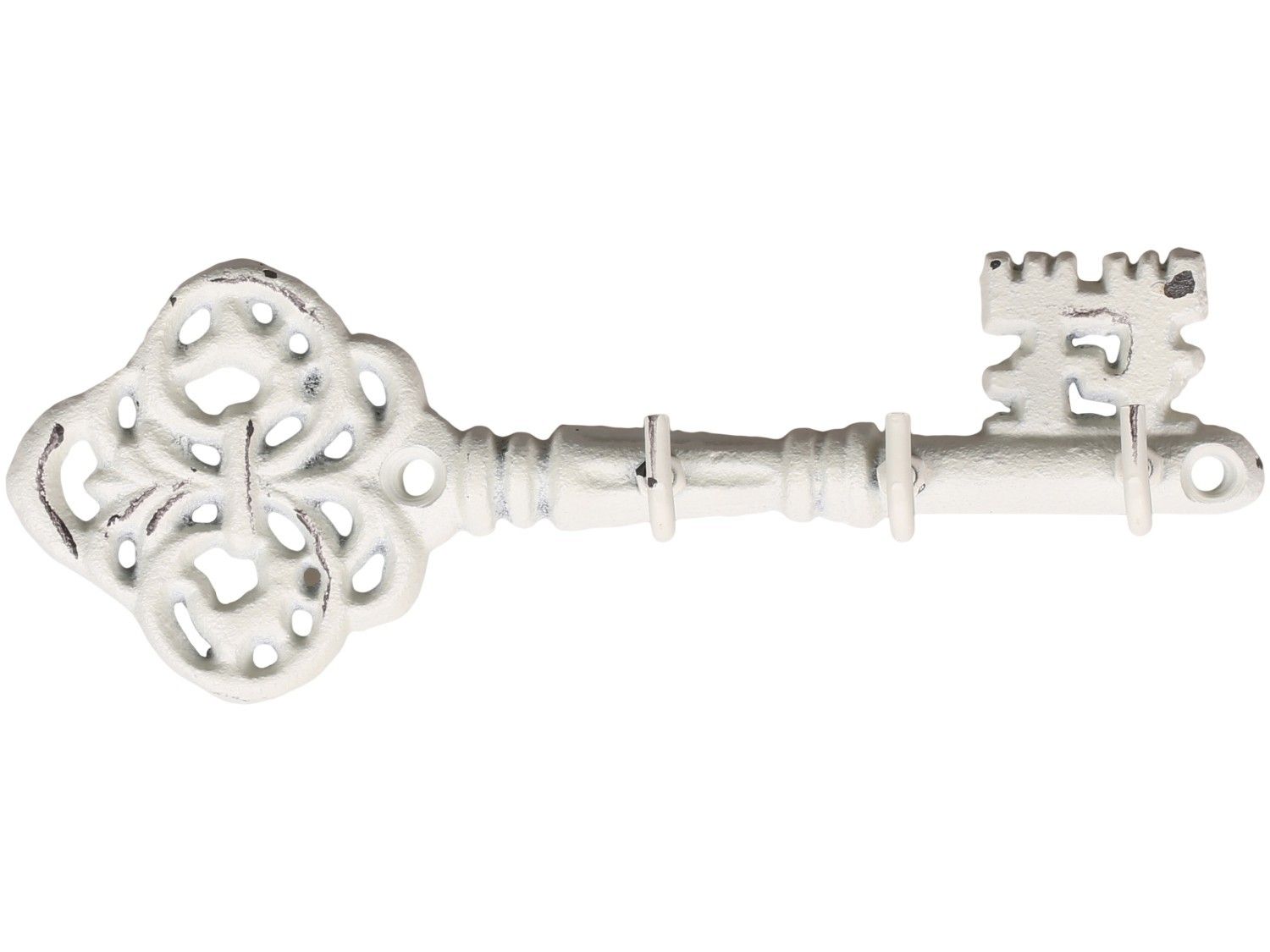 Krémový antik nástěnný věšák ve tvaru klíče se 3-mi háčky - 19*4*6,5 cm Chic Antique - LaHome - vintage dekorace
