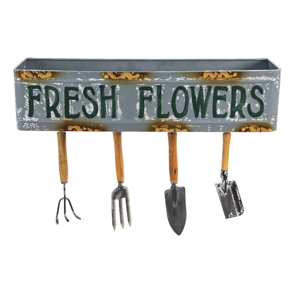 Dekorační nástěnná polička se zahradním nářadím Fresh Flowers - 56*16*29 cm Clayre & Eef - LaHome - vintage dekorace
