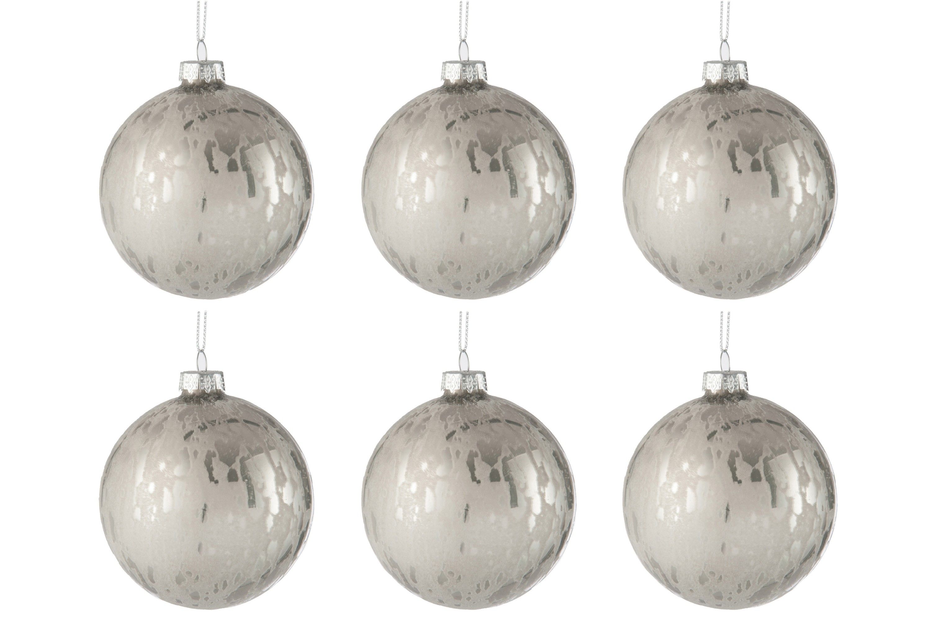 Sada stříbrných vánočních koulí s matnou patinou ( 6ks) - 8*8*8 cm J-Line by Jolipa - LaHome - vintage dekorace