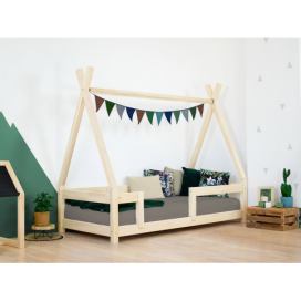 Benlemi Dětská dřevěná postel NAKANA ve tvaru teepee s bočnicí Zvolte barvu: Přírodní dekor bez laku, Rozměr: 80 x 160 cm