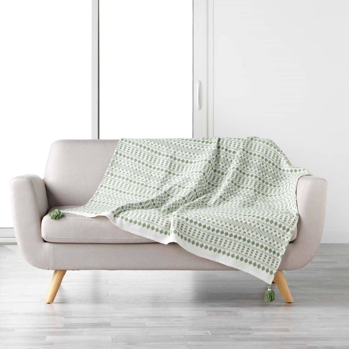 Douceur d\'intérieur Bavlněná deka s třásnemi TISSIA, 125 x 150 cm, zelená - EMAKO.CZ s.r.o.