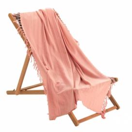 Douceur d\'intérieur Bavlněná deka s třásněmi LILIA, 150 x 150 cm, růžová barva
